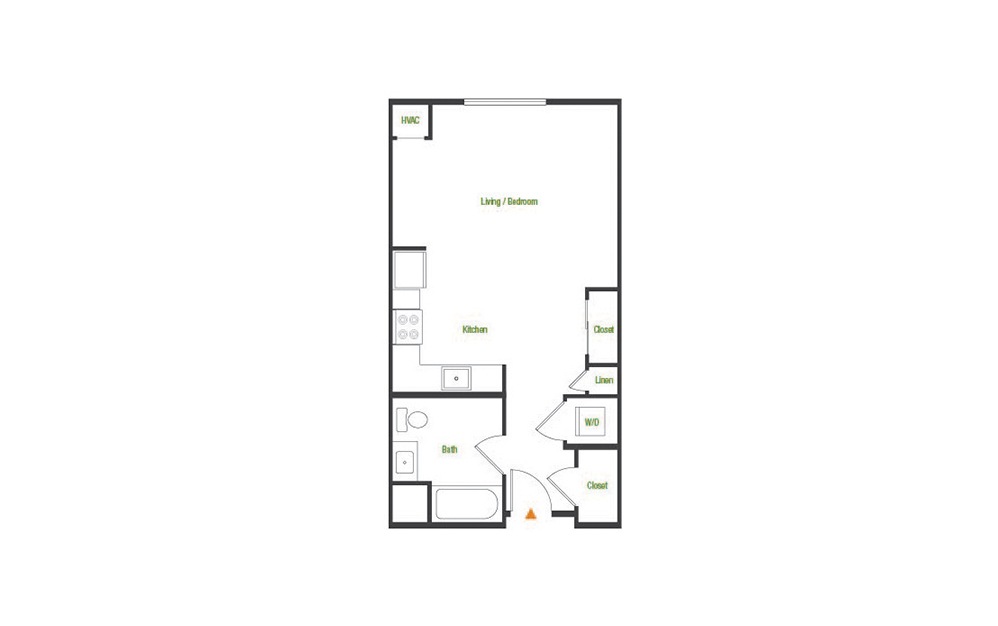 S1 - Studio floorplan layout with 1 bath and 537 square feet.