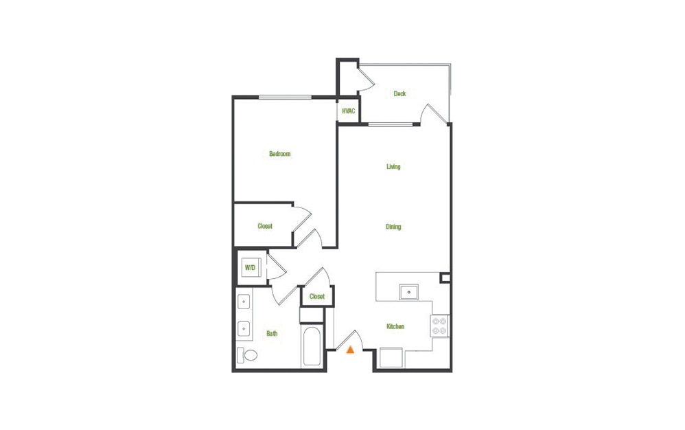 A2 - 1 bedroom floorplan layout with 1 bath and 748 square feet.