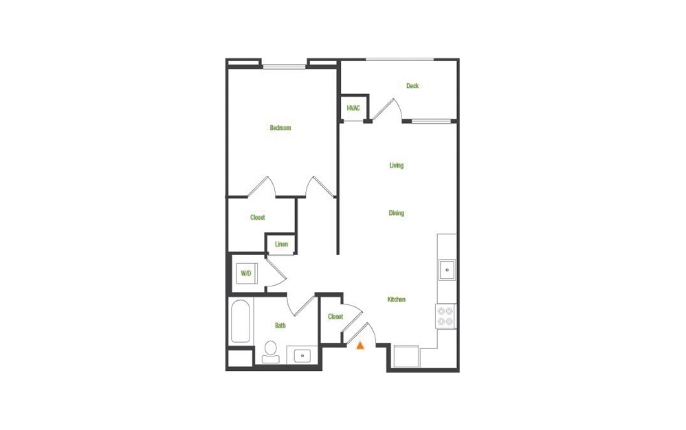 A3 - 1 bedroom floorplan layout with 1 bath and 677 square feet.