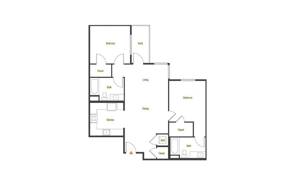 B3 - 2 bedroom floorplan layout with 2 baths and 1039 to 1042 square feet.